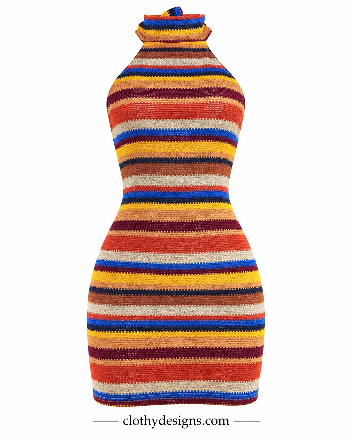 Striped Knit Halter Mini Dress – Colorful Contrast Sleeveless Backless Bodycon Summer Dress